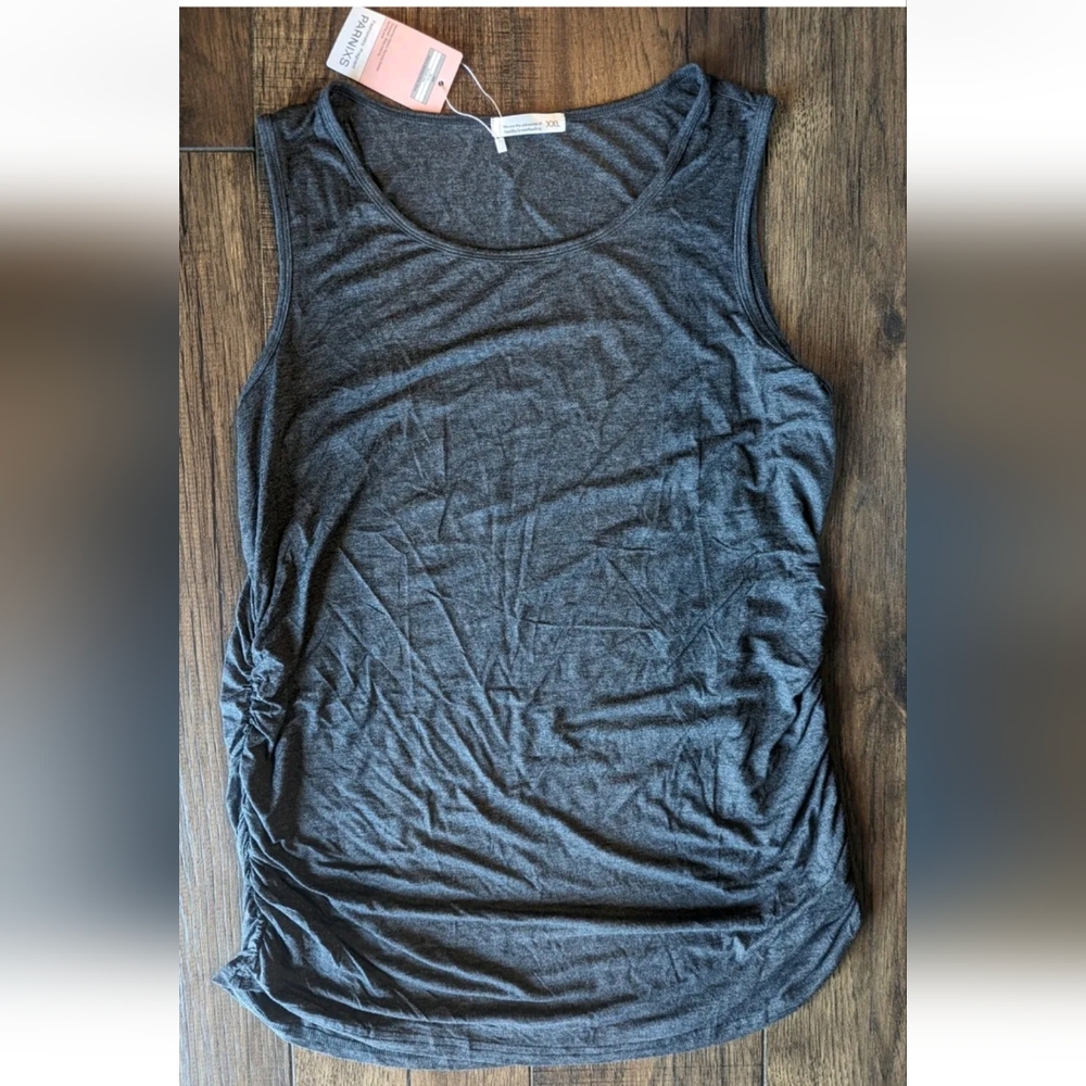 PARNIXS Womens Maternity Ruched Tank Tunic Top Sleeveless Dark Gray Size XXL NWT